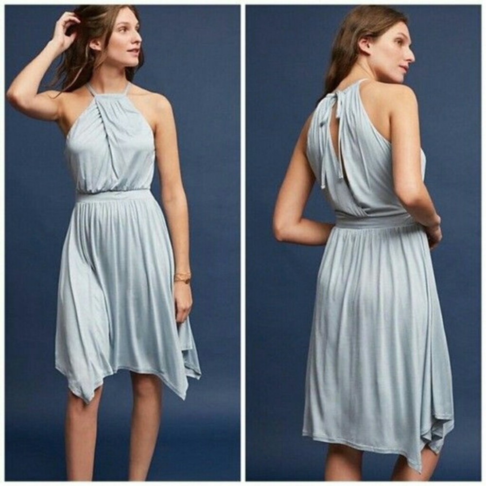 Anthropologie Light Blue Halter Tie Dress Size S